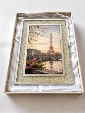 Oleg Cassini 5x7 Cream Champagne Crystal Glass Frame w/ Box
